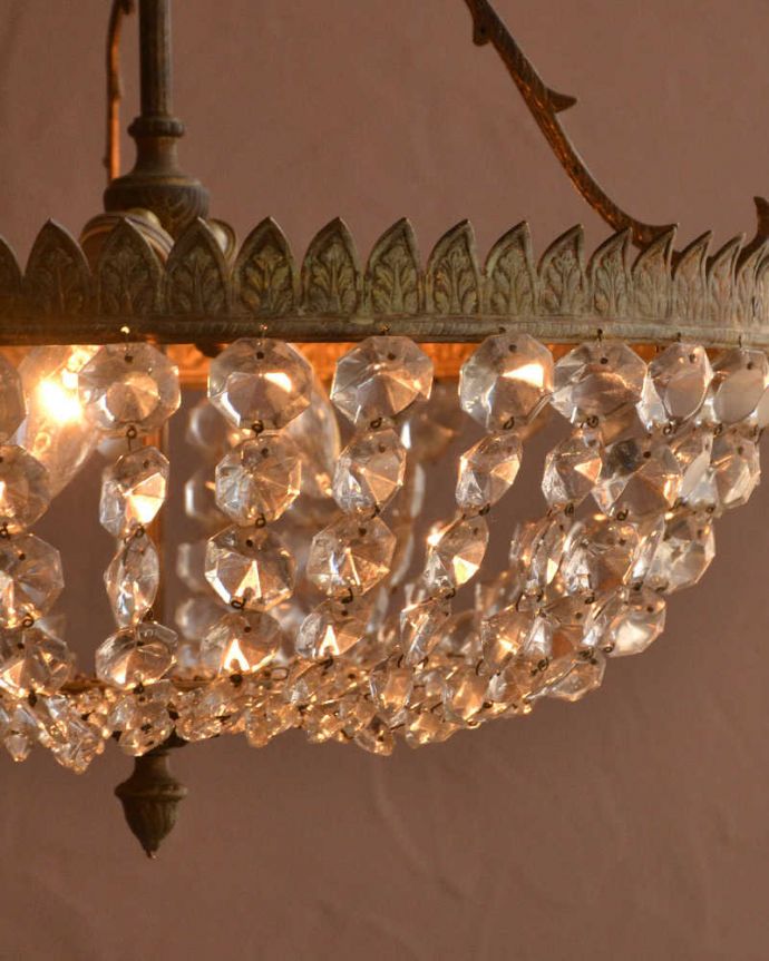 シャンデリア　照明・ライティング　フランスで見つけたアンティークのシャンデリア(2灯)（Ｅ17シャンデリア球付） 。。(h-753-z)