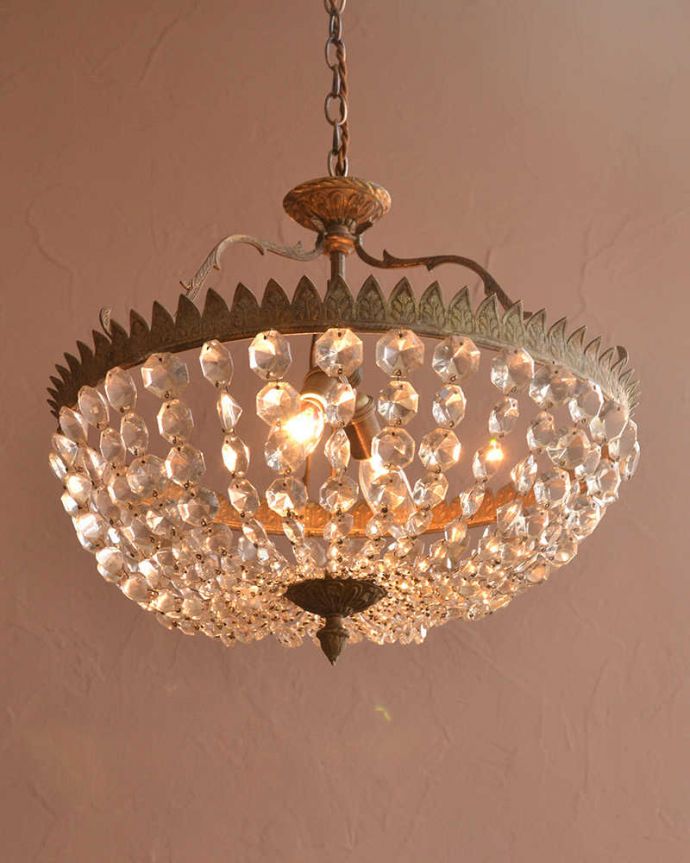 シャンデリア　照明・ライティング　フランスで見つけたアンティークのシャンデリア(2灯)（Ｅ17シャンデリア球付） 。。(h-753-z)