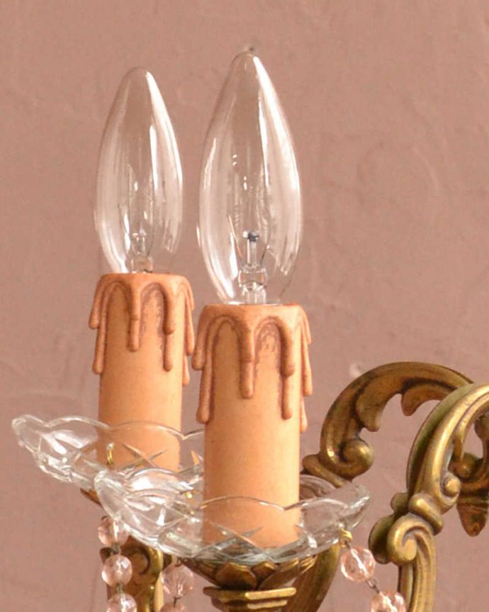 シャンデリア　照明・ライティング　ピンクのガラスが可愛いアンティークの5灯シャンデリア。。(h-758-z)