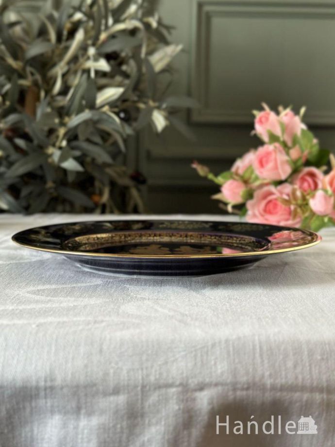 フランス アンティーク リモージュ　皿 金彩　プレート リモージュ手描きリムジュ飾り皿アンティーク金彩花柄プレート 直径22