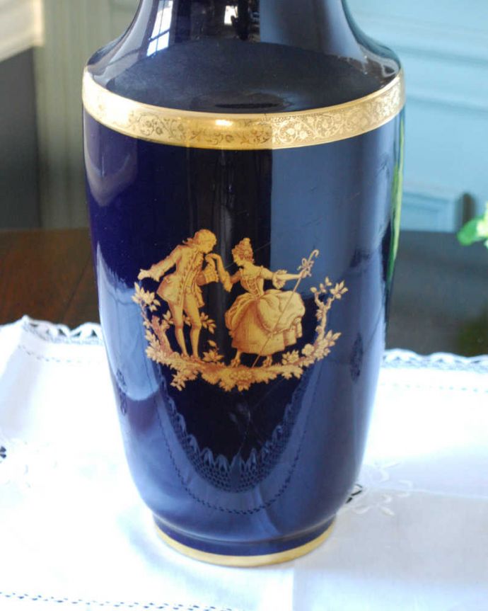 スタンドライト　照明・ライティング　フランスリモージュ（Limoges）濃紺×金彩が美しいテーブルランプ。。(h-803-z)