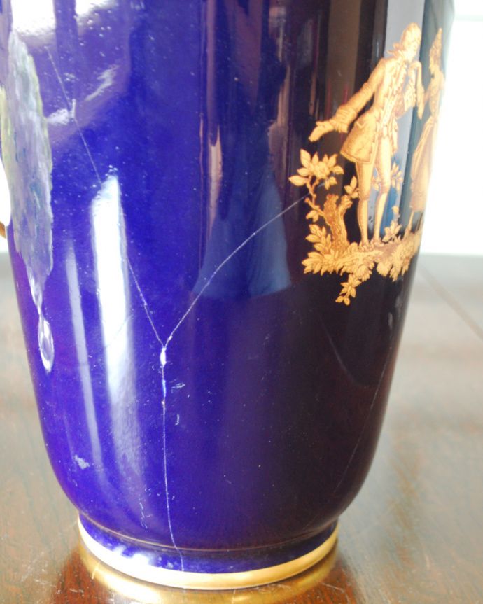 スタンドライト　照明・ライティング　フランスリモージュ（Limoges）濃紺×金彩が美しいテーブルランプ。少しヒビがあるのでSALE価格です使用上問題はありませんがご了承の上お買い求め下さい。(h-803-z)