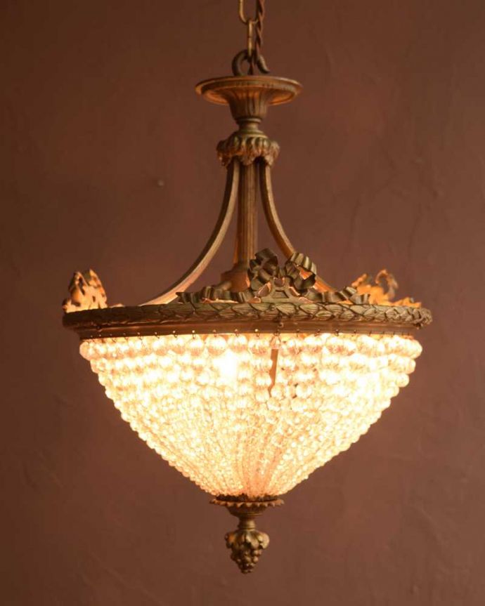 シャンデリア　照明・ライティング　フランスアンティークのシャンデリア(3灯)（Ｅ17シャンデリア球付） 。。(h-895-z)