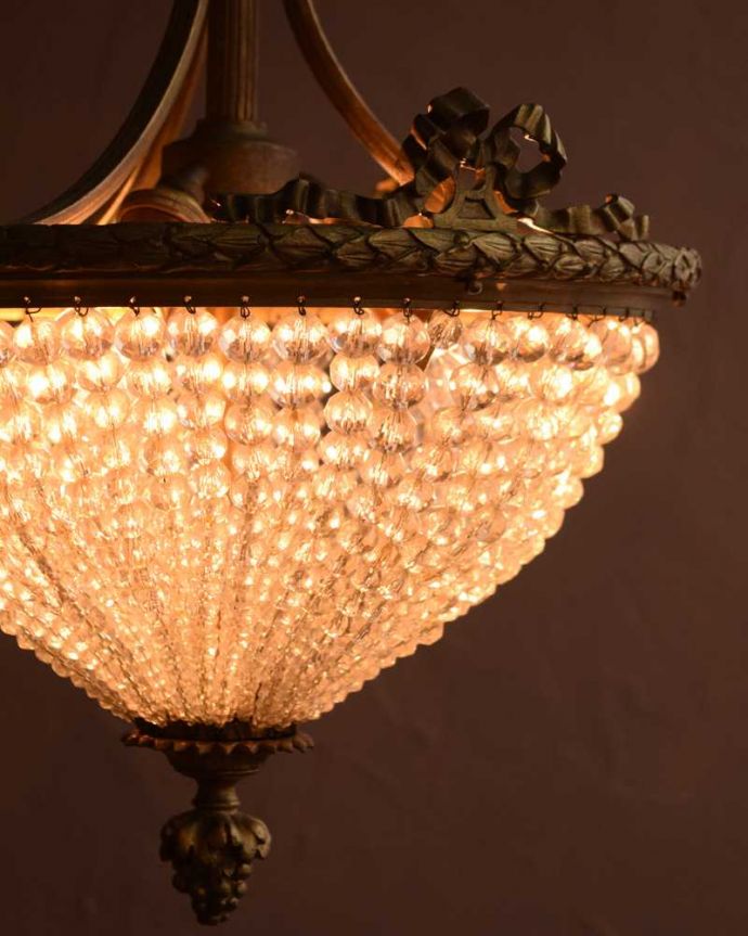 シャンデリア　照明・ライティング　フランスアンティークのシャンデリア(3灯)（Ｅ17シャンデリア球付） 。。(h-895-z)