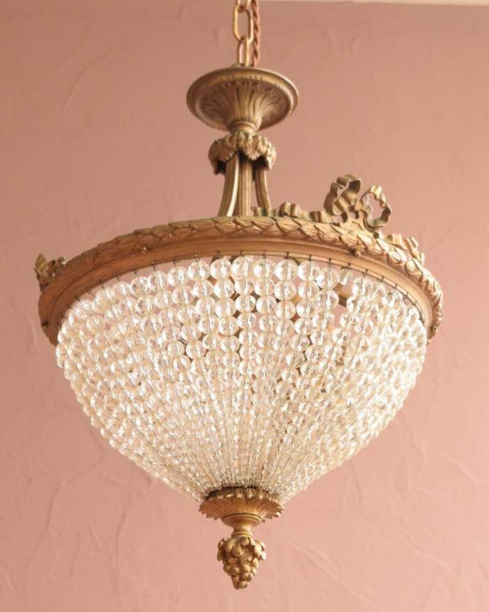 シャンデリア　照明・ライティング　フランスアンティークのシャンデリア(3灯)（Ｅ17シャンデリア球付） 。。(h-895-z)