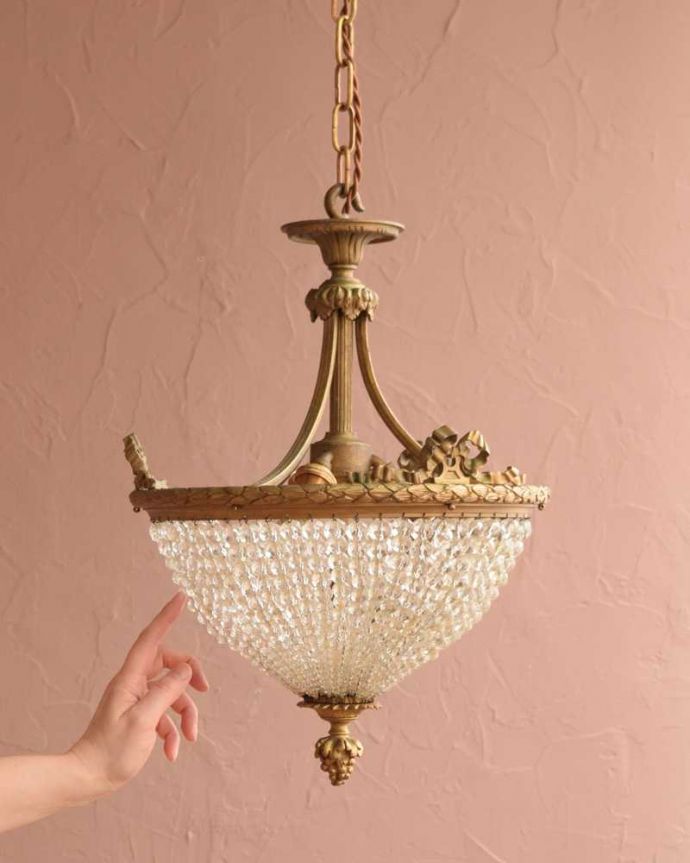 シャンデリア　照明・ライティング　フランスアンティークのシャンデリア(3灯)（Ｅ17シャンデリア球付） 。。(h-895-z)