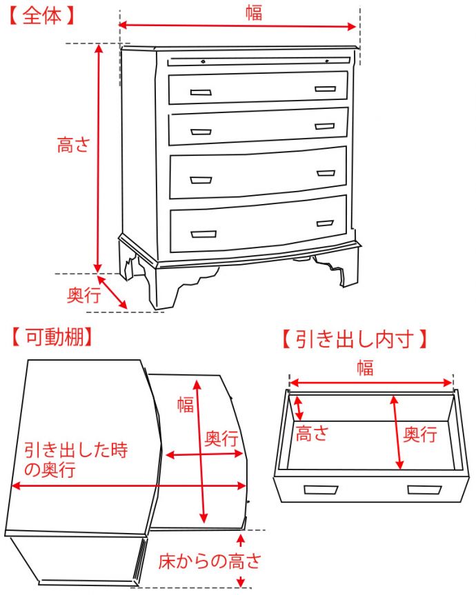アンティークのチェスト アンティーク家具 チェスト サイズ表(q-2416-f)
