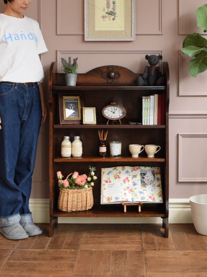 イギリスのアンティーク本棚、オーク材のおしゃれなオープンシェルフ(i