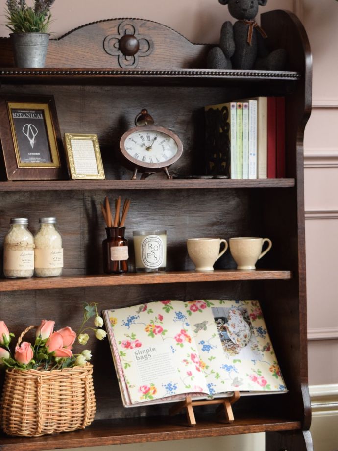 イギリスのアンティーク本棚、オーク材のおしゃれなオープンシェルフ(i