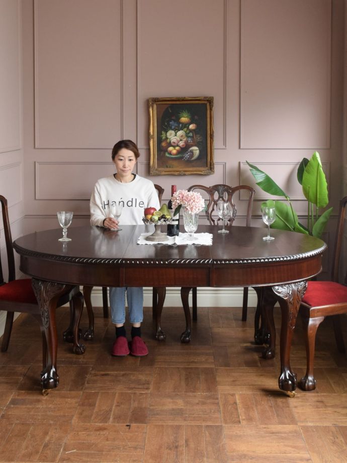 ビンテージ クイーンアンスタイル ダイニングテーブル　エクステンション　伸長式 ビンテージ クイーンアンスタイル ダイニングテーブル