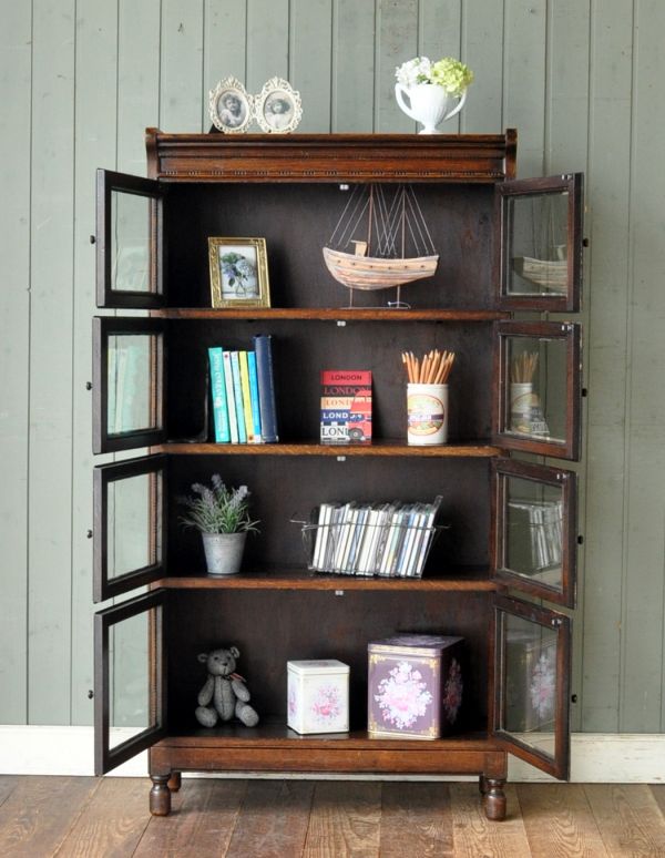 英国のカッコいいアンティーク家具、ガラス扉のシャツケース（本棚）(j