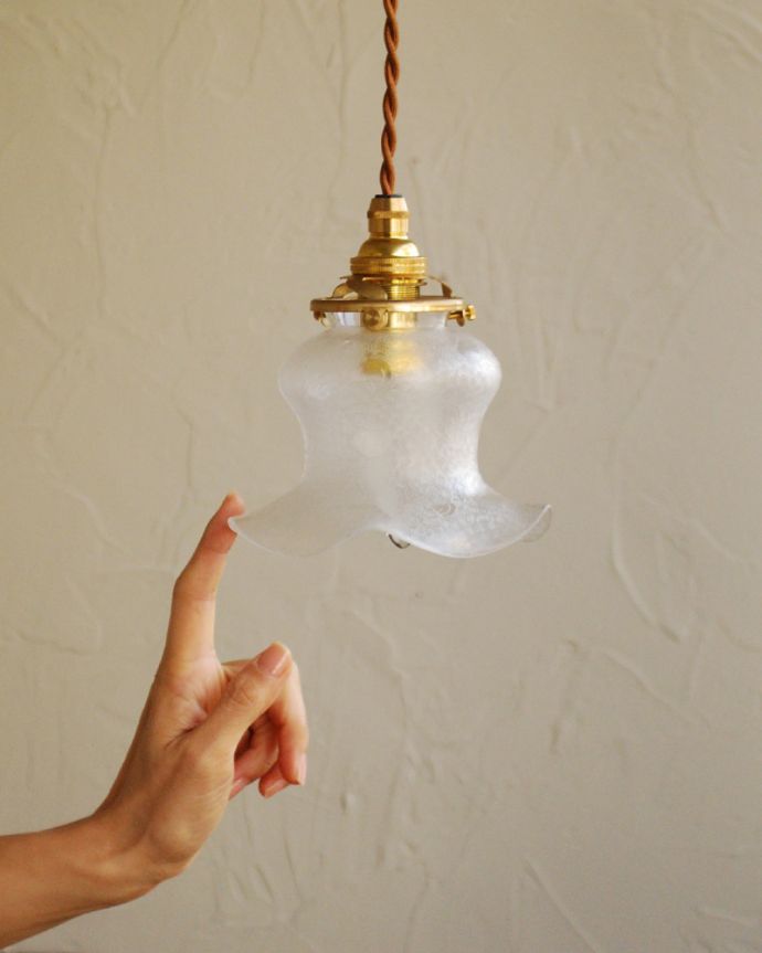 ペンダントライト　照明・ライティング　フランス輸入のアンティーク　ランプシェード（コード・シャンデリア球・ギャラリーA付き）。。(j-150-z)