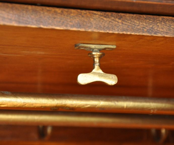 アンティークのキャビネット　アンティーク家具　英国紳士のアンティーク家具、お洋服がキレイに掛けられるワードローブ。ここにハンガーを引っかけて、今日、着ていく洋服がコーディネイト出来るようになっています。(j-1558-f)