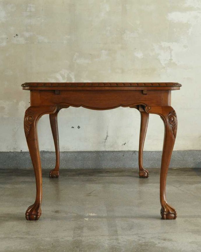 アンティークのテーブル アンティーク家具 フランス輸入の美しいアンティーク家具、ドローリーフテーブル(伸張式ダイニングテーブル)。こちら側も、もちろんキレイです。(j-2515-f)