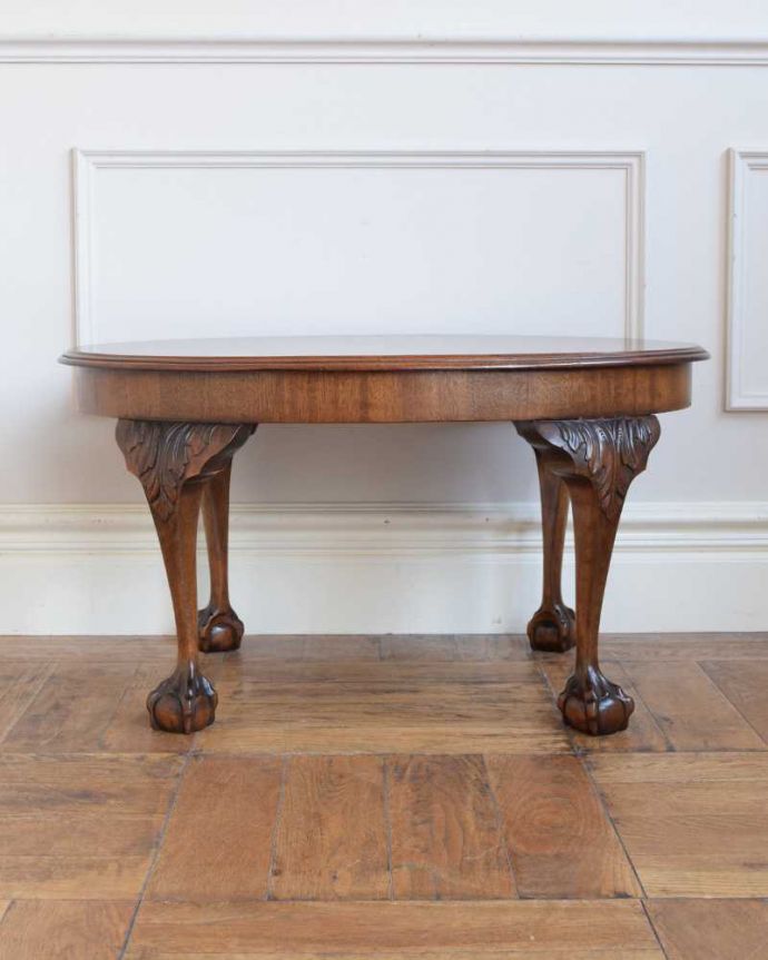 アンティークのテーブル　アンティーク家具　クロウ＆ボールの脚を持つコーヒーテーブル、アンティーク家具。横から見てもステキ横から見るとこんな感じ。(j-2534-f)