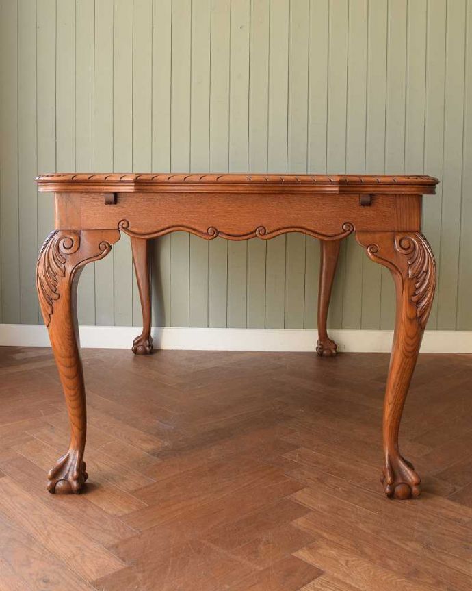 アンティークのテーブル アンティーク家具 フランス輸入の美しいアンティーク家具、ドローリーフテーブル(伸張式ダイニングテーブル)。こちら側も、もちろんキレイです。(j-2544-f)