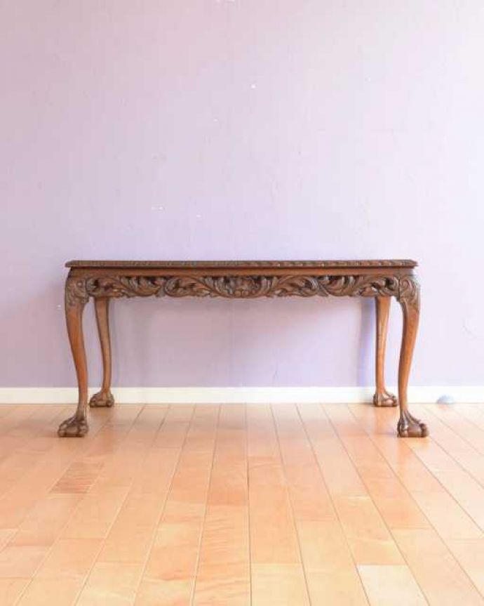 アンティークのテーブル　アンティーク家具　アンティークのローテーブル、フランスのアンティーク家具。横から見てもステキ横から見るとこんな感じ。(j-2596-f)