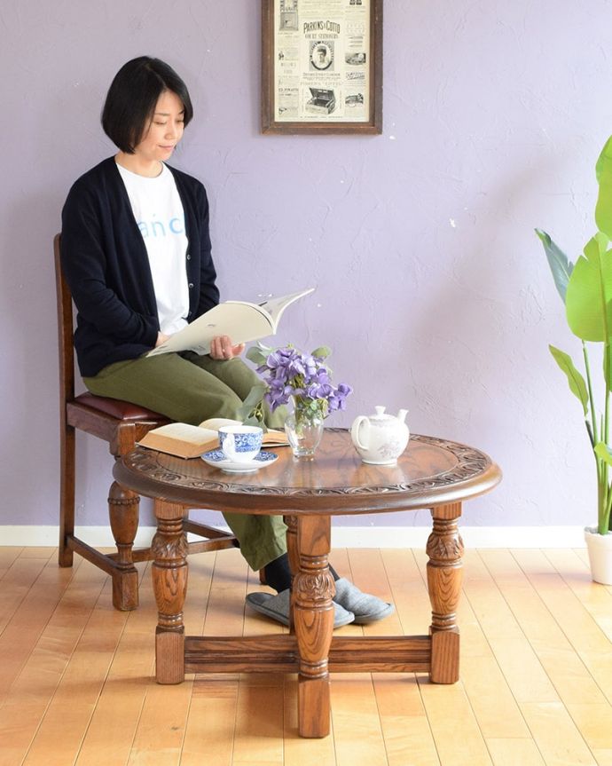 アンティークのテーブル アンティーク家具 オケージョナルテーブル。どんな場所にも似合う英国らしいコーヒーテーブル実用的に使える英国らしいアンティークのコーヒーテーブル。(j-2630-f)