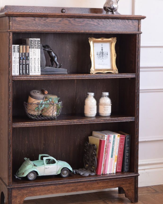 アンティークのキャビネット　アンティーク家具　ブックシェルフ　たっぷり収納できるだけじゃないんです。(j-2716-f)