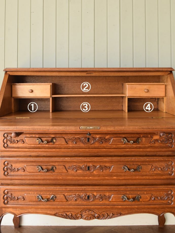 アンティークビューローの扉の中