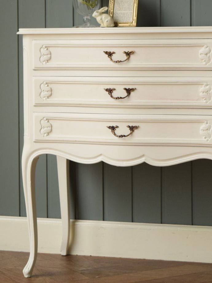 フランスのアンティークチェスト、フレンチシャビーな白いおしゃれな