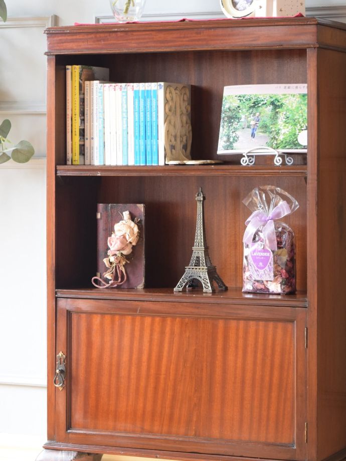 英国アンティークのおしゃれな本棚、マホガニー材のオープンシェルフ