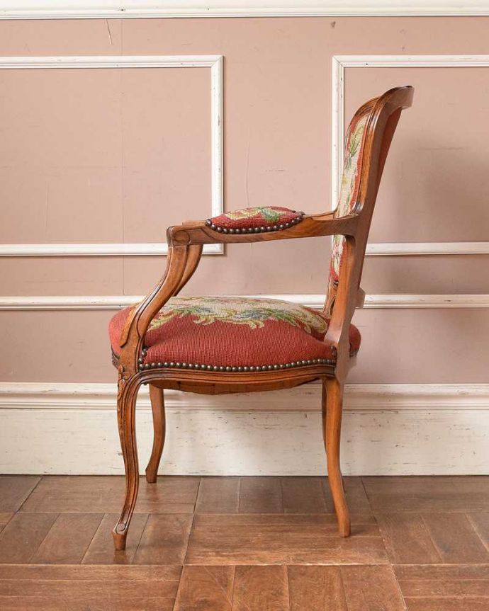 木製アンティーク椅子　チェア 1920年代のアンティークプチポワンチェア、優雅なフランス輸入椅子(j