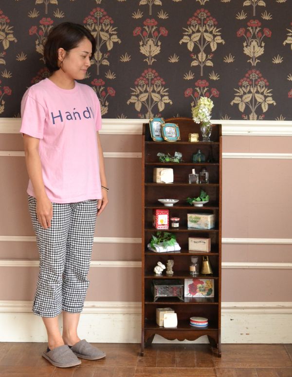 オープンシェルフ・オープンラック アンティーク家具 細長い英国のアンティーク家具、オープン棚のシェルフ。雑貨や食器などをショップのように飾れます。(k-1258k-f)