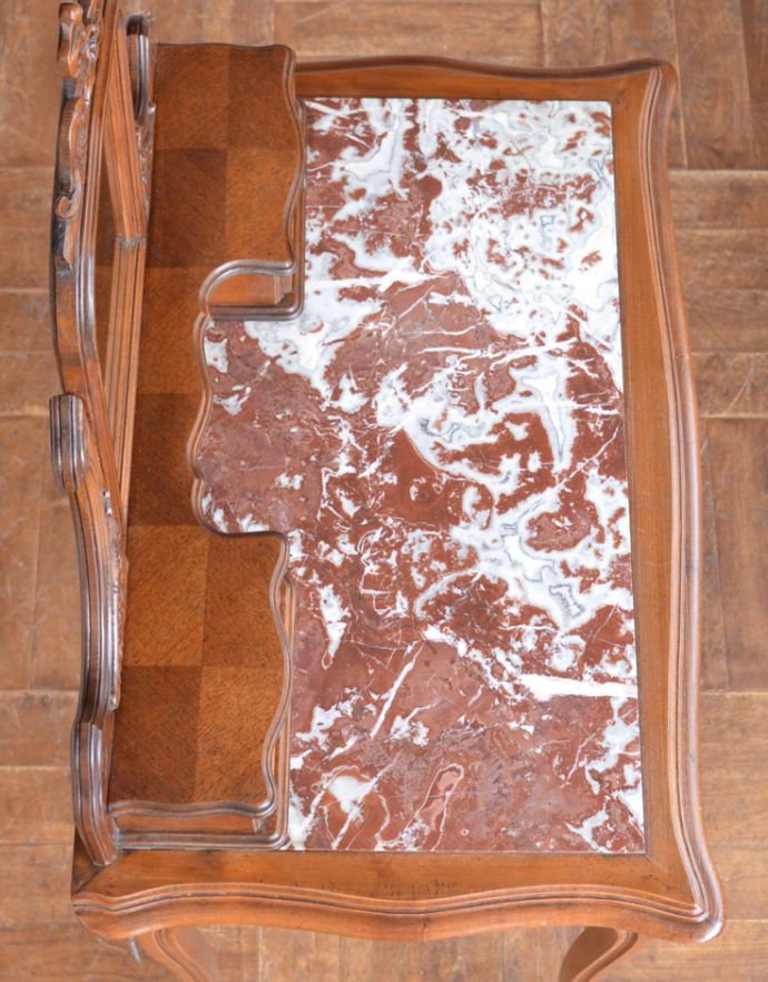 アンティークのドレッサー　アンティーク家具　フランスのアンティーク家具、大理石天板のドレッシングテーブル（ドレッサー）。天板もキレイな天然大理石。(k-1295-f)