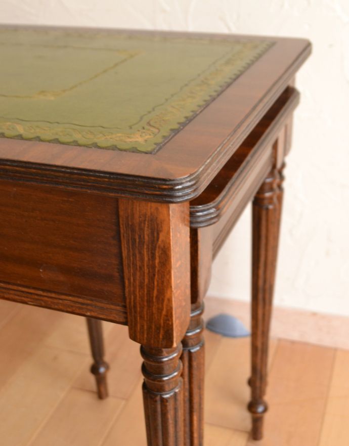 ロイドテーブル　アンティーク家具　リビングや寝室など幅広く使えるアンティークのネストテーブル（３台セット）。角が丸く仕上がっているので、お子さまのいるご家庭にも使いやすいのではないでしょうか。(k-1435-f)