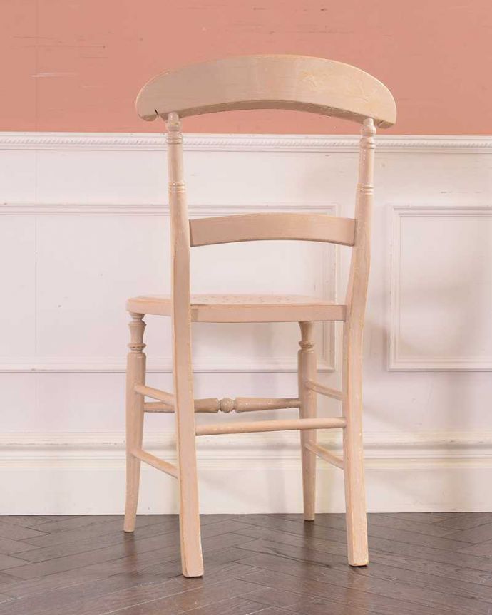 キッチンチェア アンティーク チェア パステルカラーが可愛いキッチンチェア、アンティークのペイントチェア。後ろ姿にも自信があります!後ろから見ることも多い椅子。(k-1439-c)