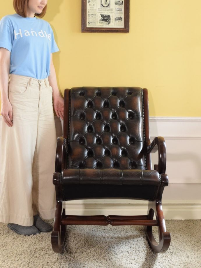 チェスターフィールドのロッキングチェア、英国のアンティーク椅子(k
