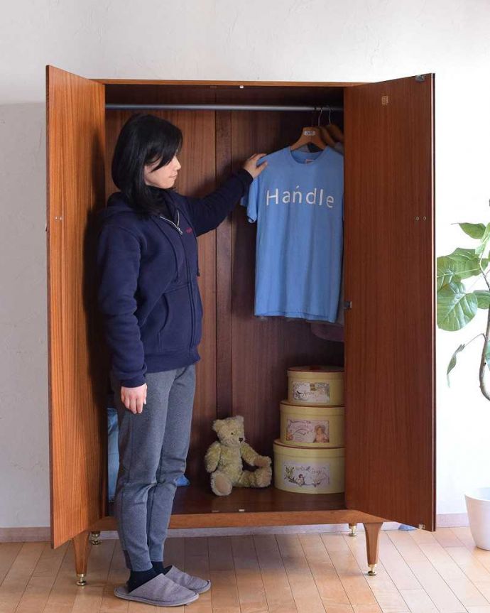 G-PLAN(Gプラン)　アンティーク家具　G-PLANから初登場！とってもめずらしいヴィンテージのワードローブ（２枚扉）。毎日の身支度時間がワクワクです扉を開ける度になんだかわくわくしちゃうワードローブ。(k-1952-f)