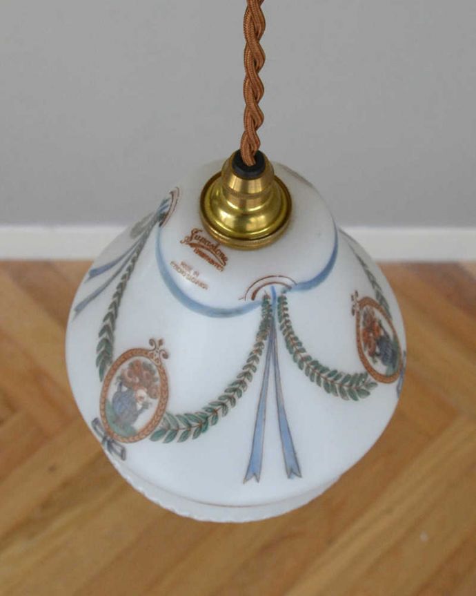 ペンダントライト　照明・ライティング　花かごが素敵なアンティークペンダントライト（コード・シャンデリア電球・ギャラリーなし）。。(k-2174-z)