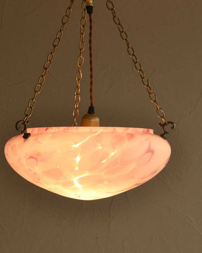 シャンデリア　照明・ライティング　マーブルガラスが美しい英国輸入のアンティークハンギングボウル（Ｅ26球付） 。。(k-2188-z)