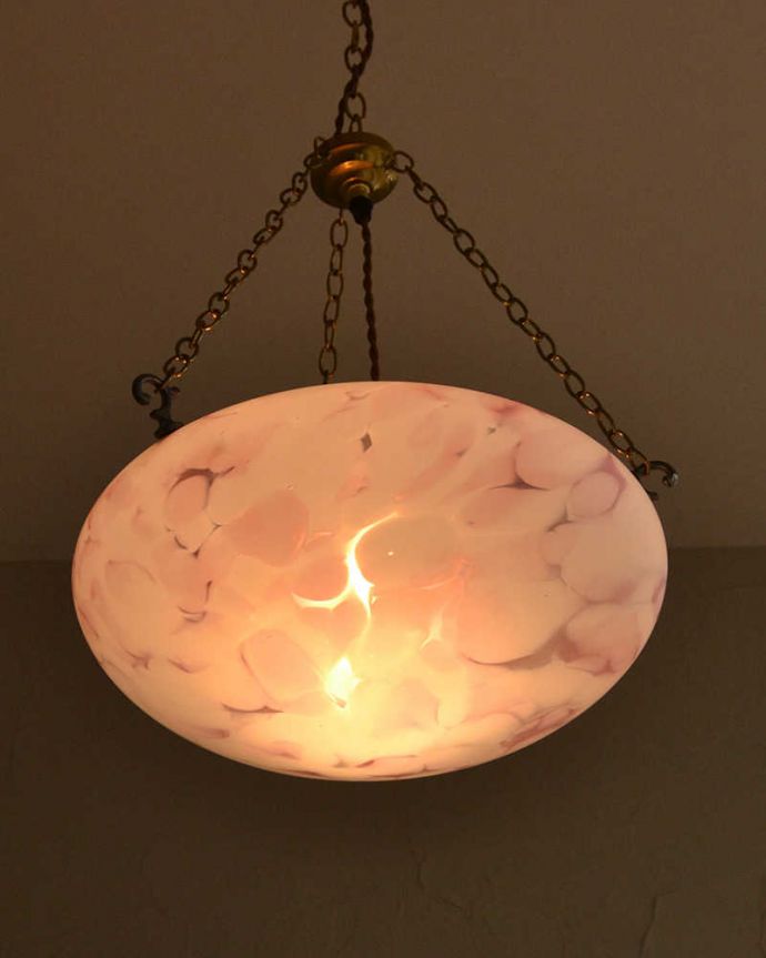 シャンデリア　照明・ライティング　マーブルガラスが美しい英国輸入のアンティークハンギングボウル（Ｅ26球付） 。。(k-2188-z)