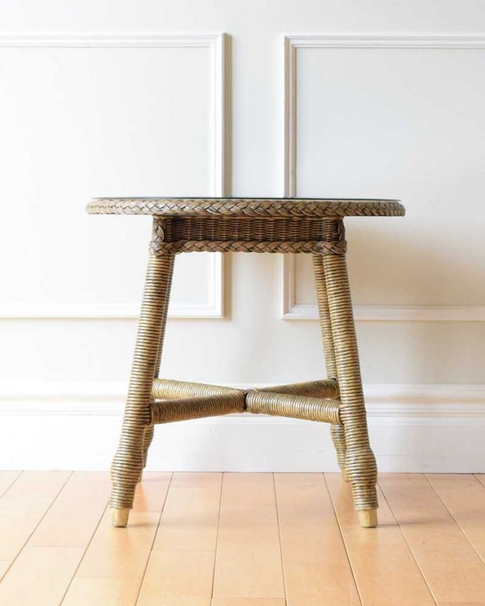 ロイドルーム アンティーク家具 優雅なティータイムに、ガラス天板付きのアンティークロイドルームテーブル。クルッと回転。(k-2292-f)