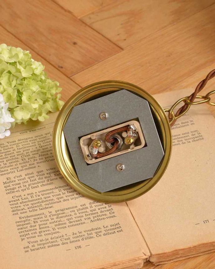 シャンデリア 照明・ライティング 薔薇のモチーフが美しい アンティーク ハンギングボウル(E26級付き)。引っ掛けタイプです自分でも取り付け出来る引っ掛けシーリング仕様で加工してあります。(k-2638-z)