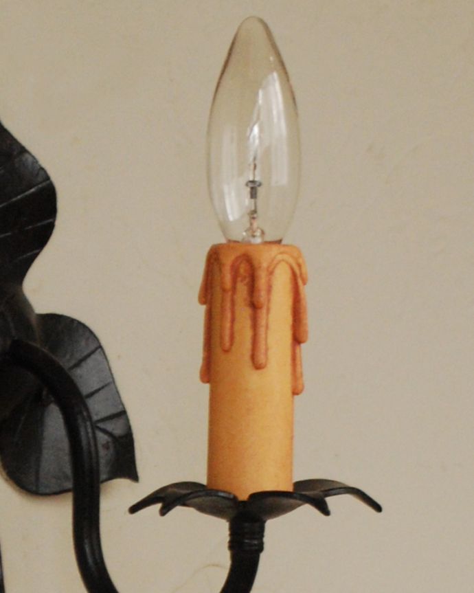 壁付けブラケット　照明・ライティング　葉っぱのモチーフでお部屋を壁から照らしてくれるアンティーク のウォールランプ。LEDも使えます口金は量販店どこでも購入出来る日本仕様（E17型・100Wまで対応）の新しいものに取り替えました。(k-2654-z)