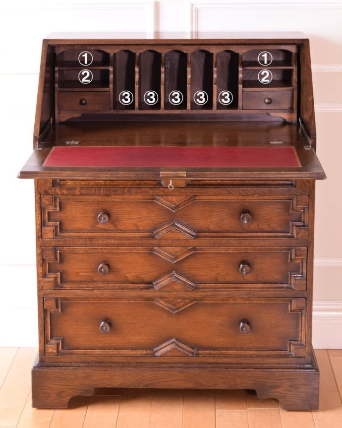 アンティークビューローの扉の中