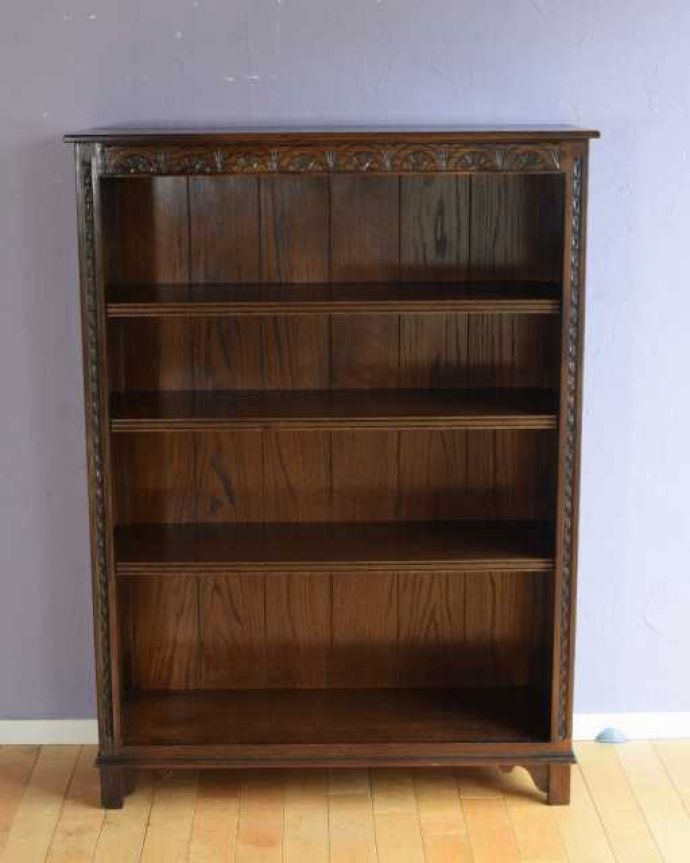 アンティークのキャビネット アンティーク家具 英国スタイルのアンティーク家具、オープン棚のブックシェルフ(本棚)。キレイに修復したので、安心して使って下さい。(k-2724-f)