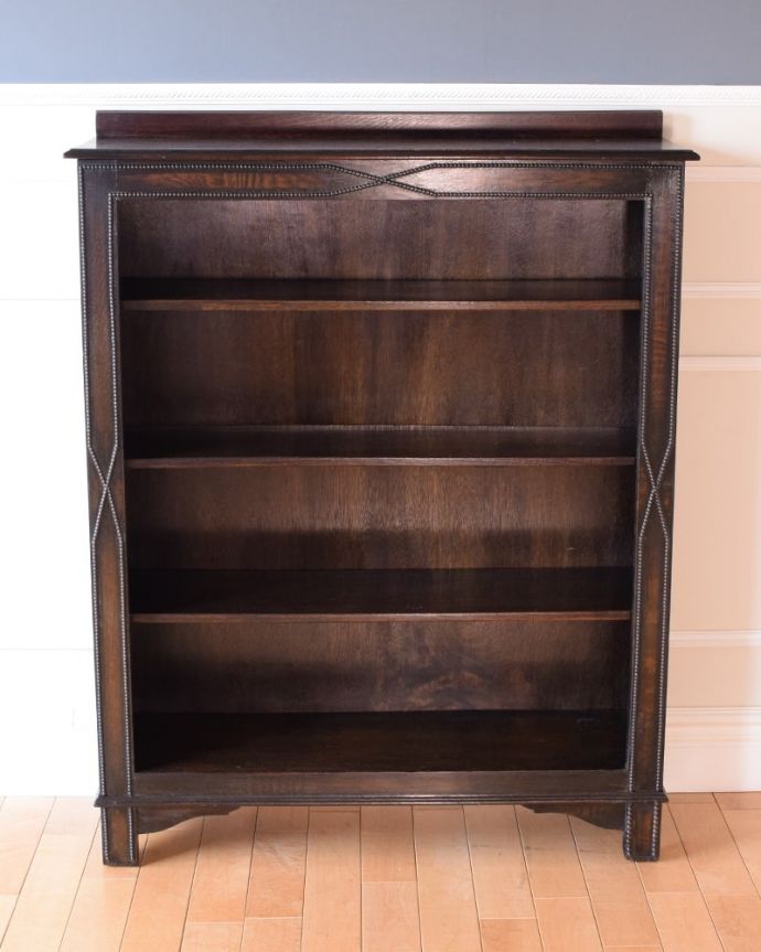 アンティークのキャビネット アンティーク家具 英国スタイルのアンティーク家具、オープン棚のブックシェルフ(本棚)。キレイに修復したので、安心して使って下さい。(k-2741-f)