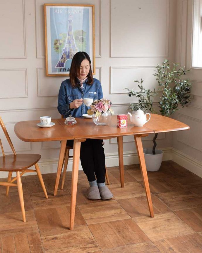 アーコールの家具 アンティーク家具 3パターンのサイズ展開可能、アーコール社のヴィンテージ家具ドロップリーフテーブル。やっぱり人気!3WAYで使えるアーコールのテーブル。(k-2750-f)