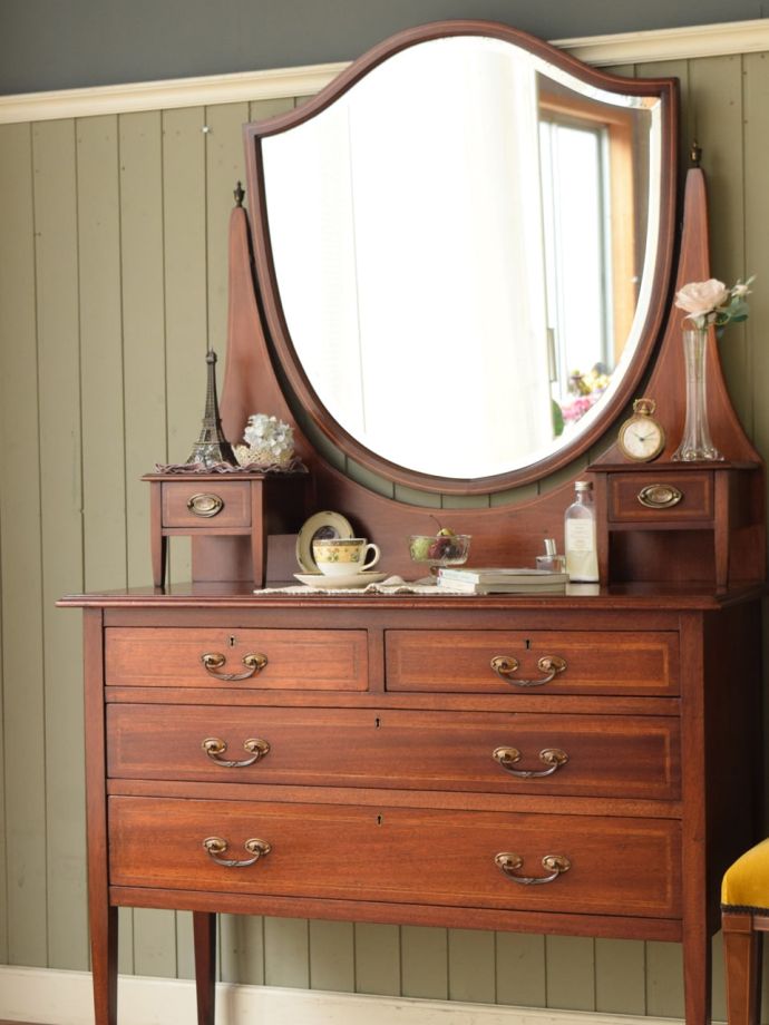 英国アンティークのドレッサー、美しいミラーが付いたのマホガニー材の