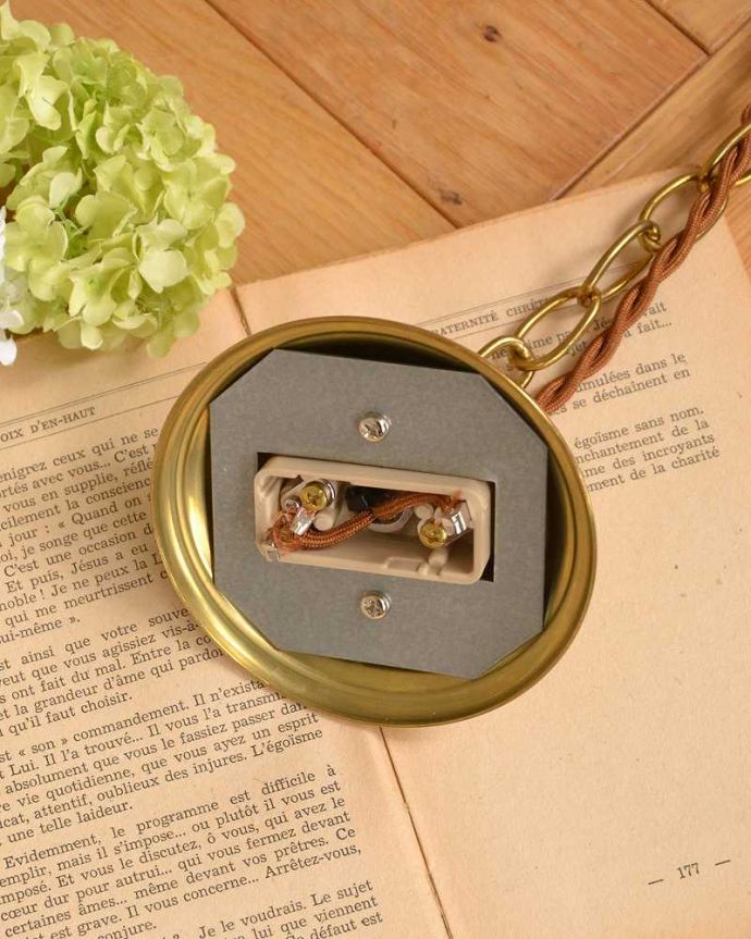 ペンダントライト　照明・ライティング　イギリスで見つけたアンティークハンギングボウル(E26丸球) 。引っ掛けタイプです自分でも取り付け出来る引っ掛けシーリング仕様で加工してあります。(k-2772-z)