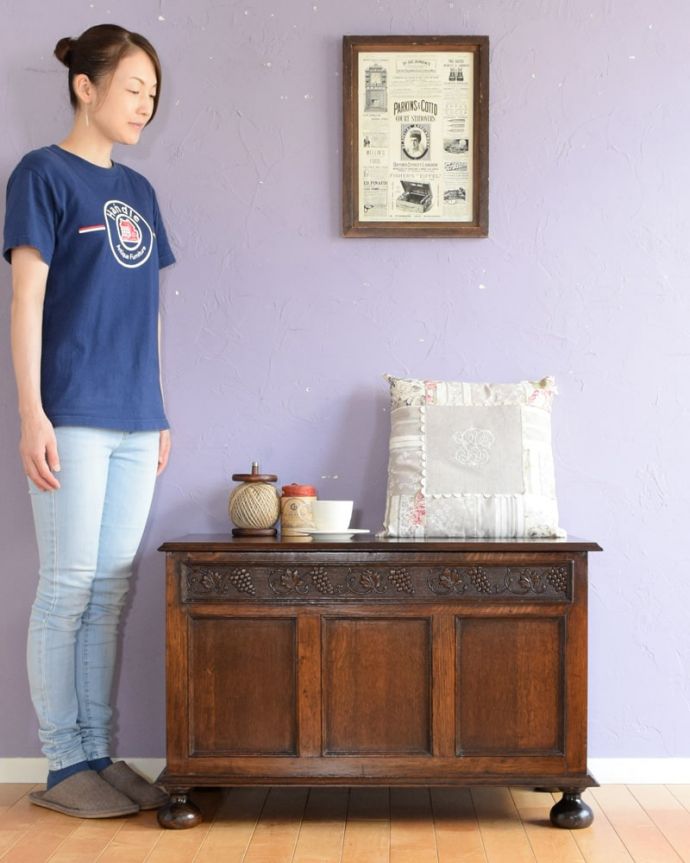 ブランケットボックス・収納ボックス　アンティーク家具　アンティーク ブランケットボックス　いろんな場所で便利に使えるアンティーク家具の中で一番基本となるブランケットボックス。(k-2819-f)