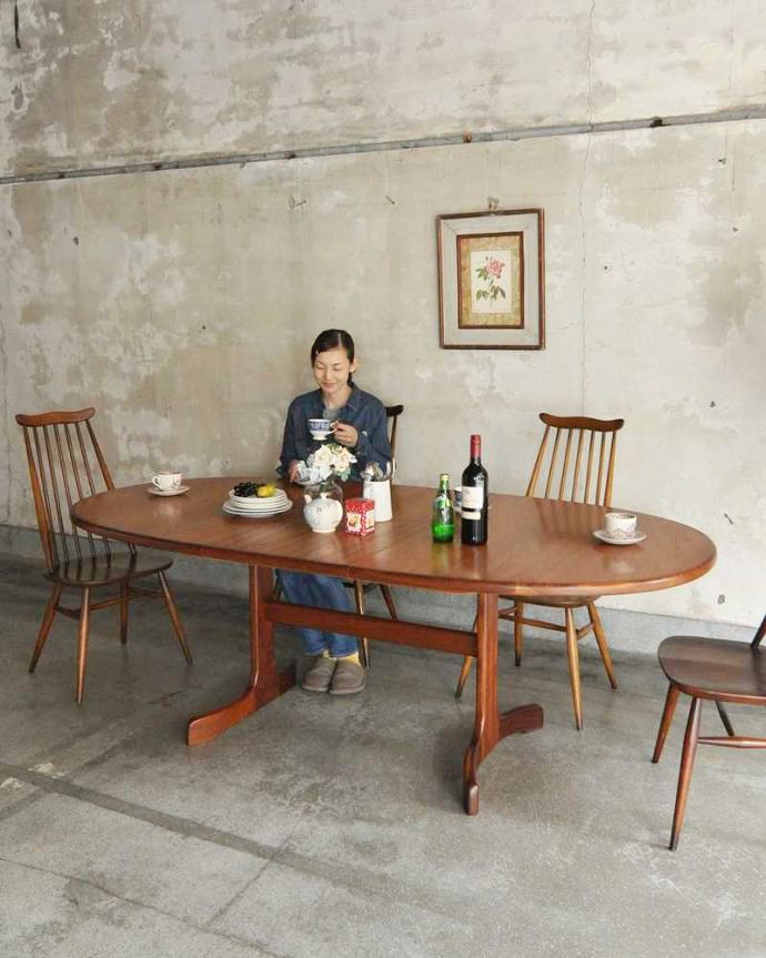 G-PLAN(Gプラン) アンティーク家具 G-PLANの伸張式テーブル、北欧スタイルのお洒落なエクステンションテーブル(ホエールレッグ)。スマートなデザインが人気のヴィンテージテーブルシンプルなデザインだから、どんなインテリアにも似合っちゃう所が人気のヒミツ。(k-2857-f)