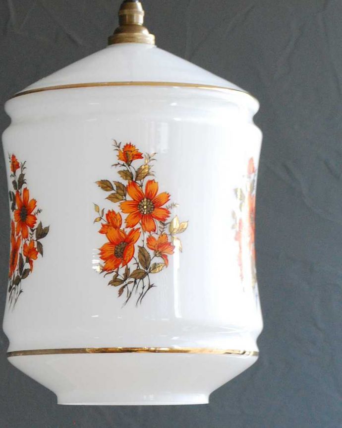 ペンダントライト　照明・ライティング　お花模様×ゴールドのラインが華やかなアンティーク シェード（コード・シャンデリア電球・ギャラリーなし）。。(k-2938-z)