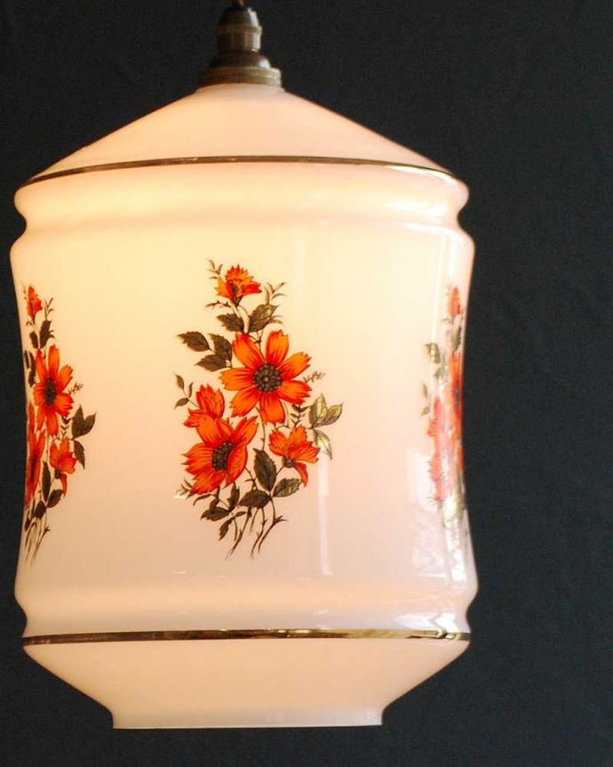 ペンダントライト　照明・ライティング　お花模様×ゴールドのラインが華やかなアンティーク シェード（コード・シャンデリア電球・ギャラリーなし）。。(k-2938-z)