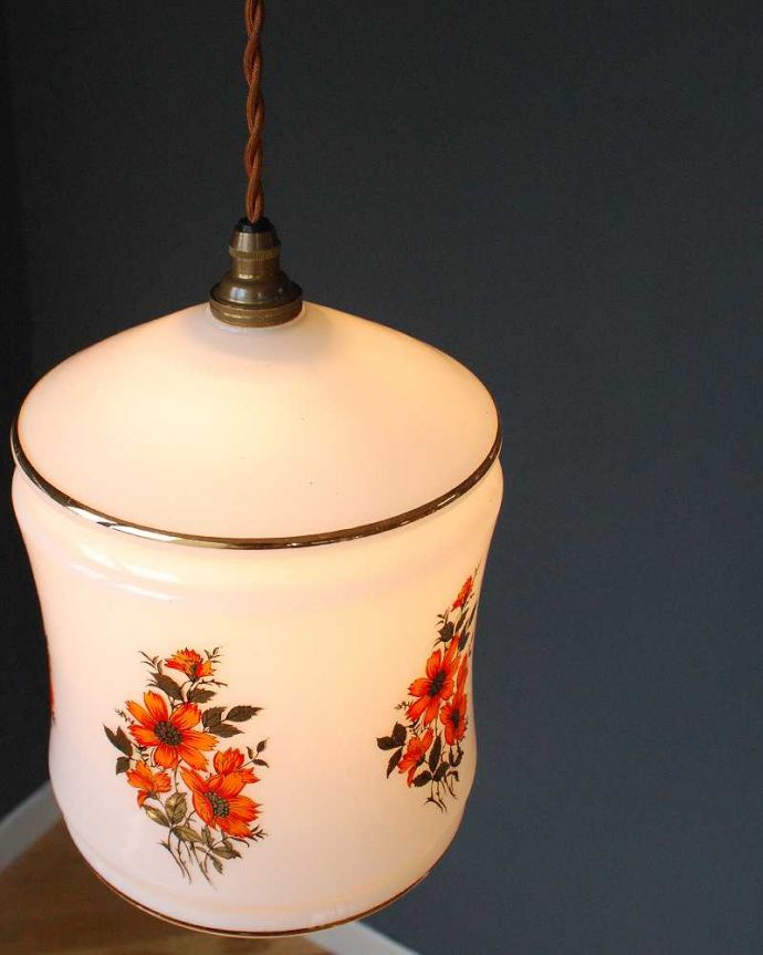 ペンダントライト　照明・ライティング　お花模様×ゴールドのラインが華やかなアンティーク シェード（コード・シャンデリア電球・ギャラリーなし）。。(k-2938-z)